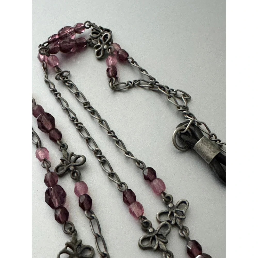 CMC Click My Cords Purple Beaded Eyewear Chain Silver Bow Accents Glasses Cord